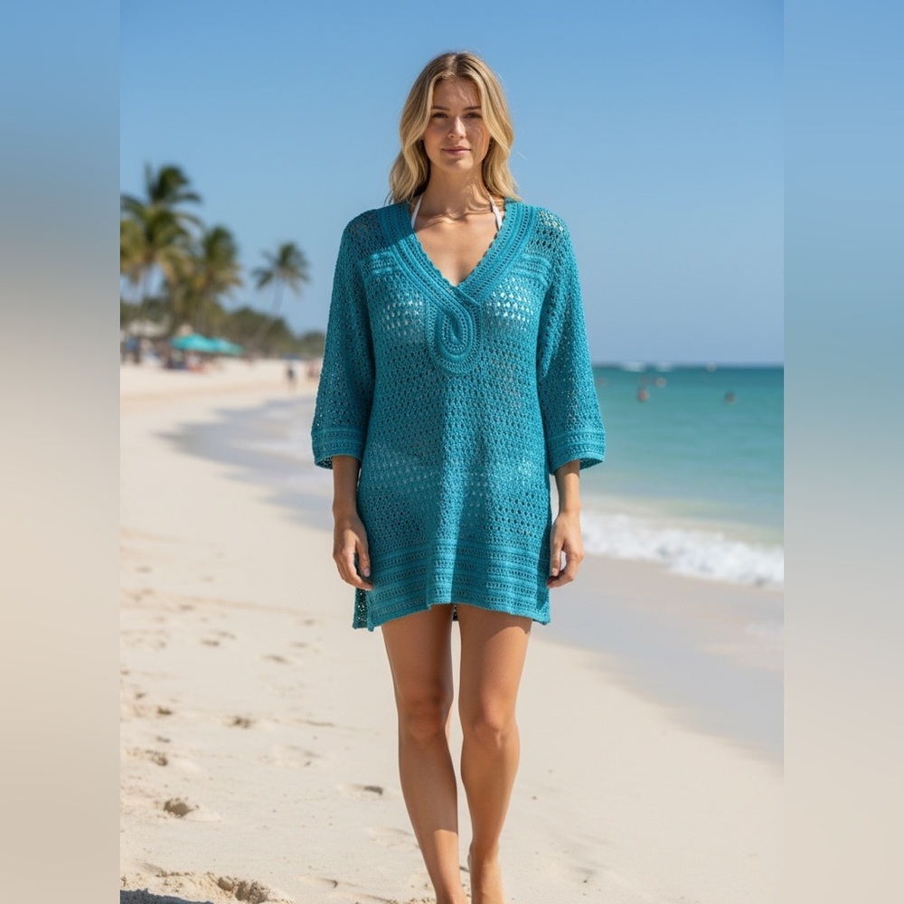 Calypso St. Barth Designer Crochet Swim Cover-Up | Resort Luxury | M